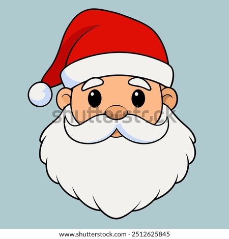 Cartoon drawing of Santa Claus with a beard and festive hat