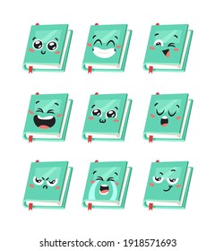 Cartoon drawing set of book emoji. Hand drawn emotional school object. Actual Vector illustration character. Creative  art work