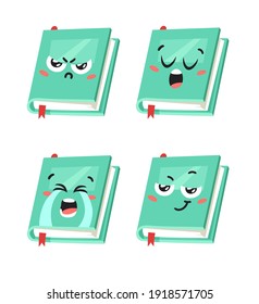 Cartoon drawing set of book emoji. Hand drawn emotional school object. Actual Vector illustration character. Creative  art work
