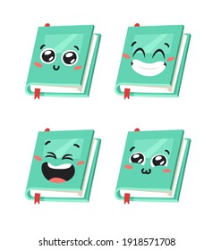 Cartoon drawing set of book emoji. Hand drawn emotional school object. Actual Vector illustration character. Creative  art work