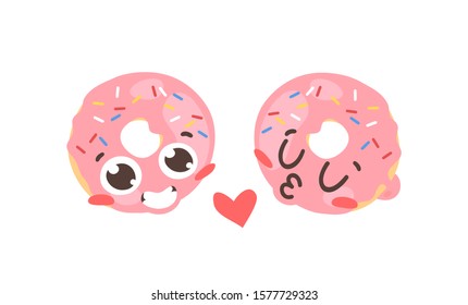 Cartoon drawing set of fast food emoji. Hand drawn emotional meal.Actual Vector illustration american cuisine. Creative ink art work love donut