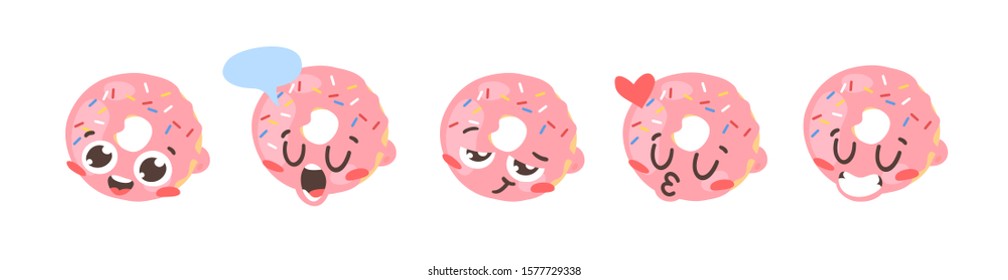 Cartoon drawing set of fast food emoji. Hand drawn emotional meal.Actual Vector illustration american cuisine. Creative ink art work donut