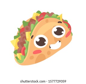 Cartoon drawing set of fast food emoji. Hand drawn emotional meal.Actual Vector illustration american cuisine. Creative ink art work mexican tacos