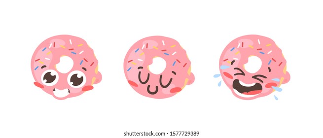 Cartoon drawing set of fast food emoji. Hand drawn emotional meal.Actual Vector illustration american cuisine. Creative ink art work donut