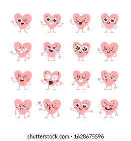 Cartoon drawing set of hearts emoji. Hand drawn emotional characters.Actual Valentine's Day Vector illustration. Romantic creative ink art work