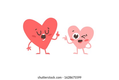 Cartoon drawing set of hearts emoji. Hand drawn emotional characters.Actual Valentine's Day Vector illustration. Romantic creative ink art work