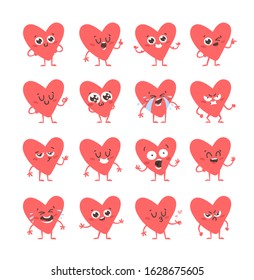 Cartoon drawing set of hearts emoji. Hand drawn emotional characters.Actual Valentine's Day Vector illustration. Romantic creative ink art work