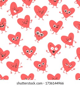 Cartoon drawing set of hearts emoji. Hand drawn emotional characters.Actual Valentine's Day Vector illustration. Romantic creative ink art work
