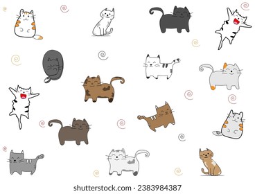 A cartoon drawing of several cats on a white background.