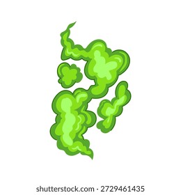 Dibujo de dibujos animados que muestra múltiples Formas irregulares de humo verde vibrante o gas que se extiende hacia arriba, que representa conceptos de toxicidad, contaminación, olor o peligros químicos