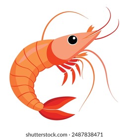 a cartoon drawing of a shrimp with a black eye and a white background.