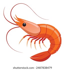 a cartoon drawing of a shrimp with a black eye and a white background.