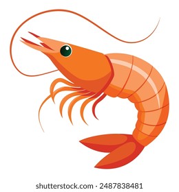 a cartoon drawing of a shrimp with a black eye and a white background.