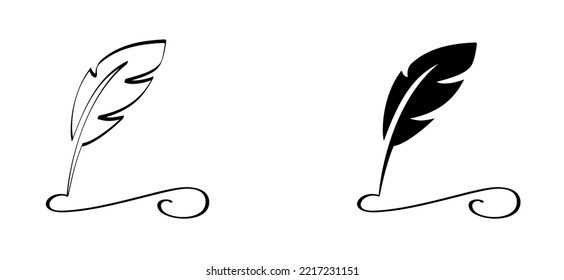 Dibujo de caricatura con firma. pluma de plumas o un icono o símbolo de pluma de fuente. Aléjate con tinta. símbolo de plumilla de plumas de plumas. Patrón de línea. Para el diseño de escritura. símbolo de diseño de fondo clásico