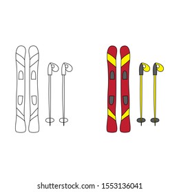 cartoon drawing of skis and ski poles