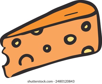 Eine Cartoon-Zeichnung einer Scheibe Orangenkäse. Der Käse ist in zwei Hälften geschnitten und hat einige Löcher