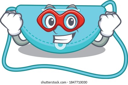 A cartoon drawing of sling bag in a Super hero character