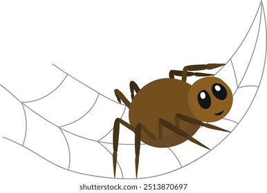 Cartoon drawing of spider flying on his web. Symbol of indian summer vector illusration isolated on white background for kids.