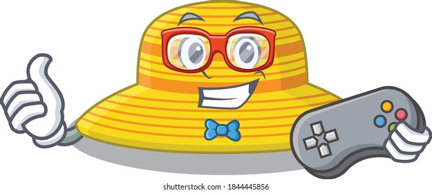 A cartoon drawing of summer hat in a Super hero character