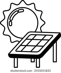 A cartoon drawing of a sun and a solar panel