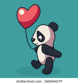 Cartoon drawing of tender valentine bear with heart balloon