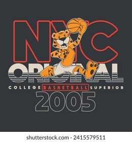 cartoon drawing of a tiger playing basketball