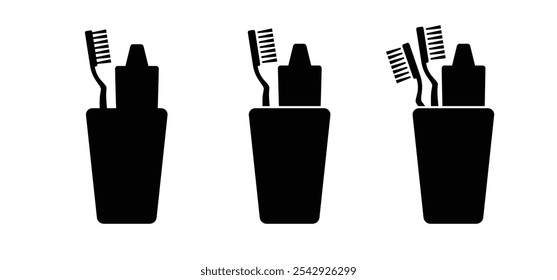 Escova de dentes de desenho animado para o tubo de pasta. Para lavar os dentes e molar. Ícone de pasta de dente e tubo vetorial. Ícone de escova de dentes ou escova de dentes. Dental, Cuidado oral, símbolo de higiene bucal.  