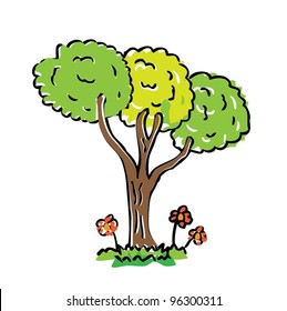 cartoon drawing tree with color. vector illustration (cute tree)