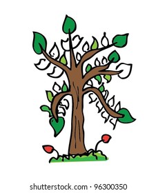 cartoon drawing tree with color. vector illustration (cute tree)