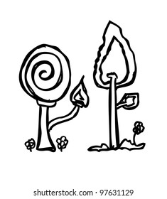 cartoon drawing tree doodle vector illustration