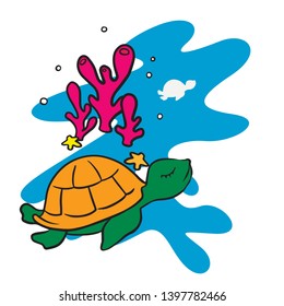 Cartoon drawing of a turtle on a white background