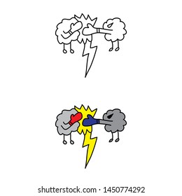 cartoon drawing of two boxing clouds