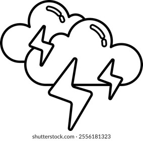 A cartoon drawing of two clouds with lightning bolts between them