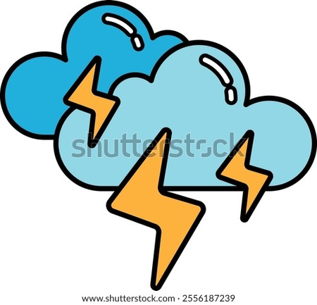 A cartoon drawing of two clouds with lightning bolts between them. Scene is ominous and foreboding