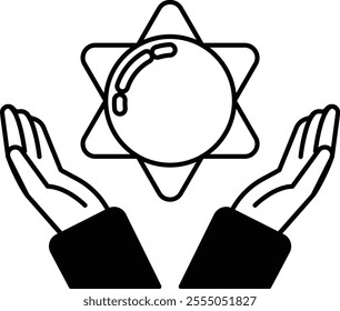 A cartoon drawing of two hands holding a sun