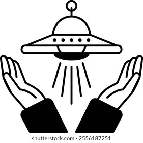 A cartoon drawing of two hands holding up a spaceship. The spaceship is yellow and blue and has a red tip. The drawing conveys a sense of wonder and excitement about space exploration