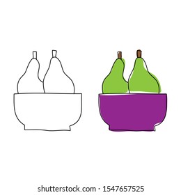 cartoon drawing of two pears in a bowl