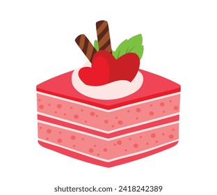 Cartoon drawing valentine cake cute flat sweet dessert snack food vector clip art illustration isolated on white background