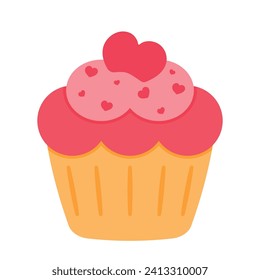 Cartoon drawing valentine cupcake cute flat sweet dessert muffin snack food vector clip art illustration isolated on white background