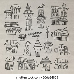 Cartoon drawing vector fairy tale houses set