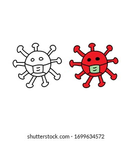 cartoon drawing of a virus mascot