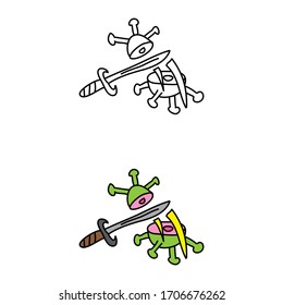 dibujo de un virus y una espada