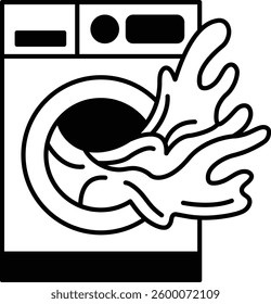 A cartoon drawing of a washing machine with a splash of water