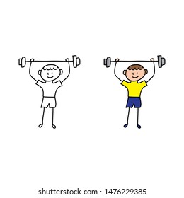 cartoon drawing of a weightlifting man