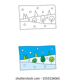 cartoon drawing of a winter landscape