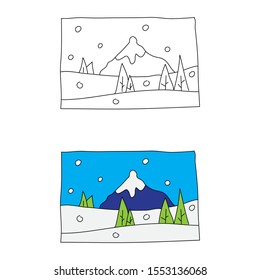cartoon drawing of a winter landscape