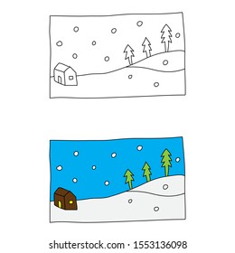 cartoon drawing of a winter landscape