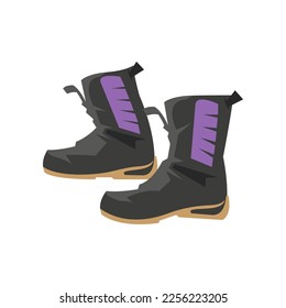 Cartoon drawing of winter sports boots isolated on white background. Equipment and apparel for snowboarding vector illustration. Winter sports concept