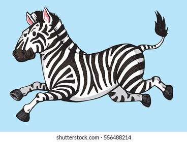 A cartoon drawing of a zebra running. Vector illustration. 