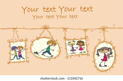 Cartoon drawings of  children, background